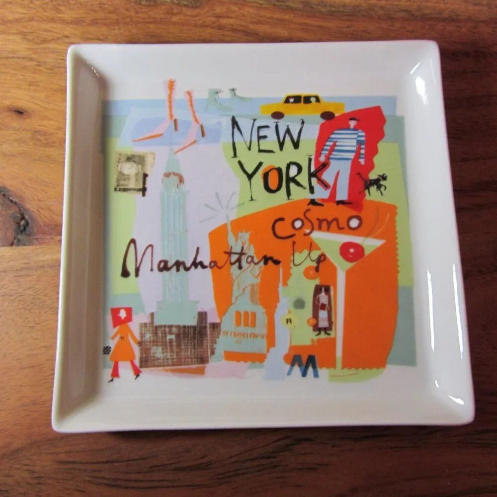 3 for $24 - crate & barrel NY new york dish square salad plate (w3552)